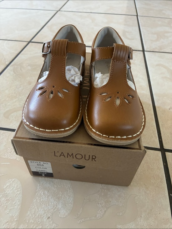 L'Amour Other - L'Amour Camel Brown T‑Strap Mary Jane Girls' Dress Shoes